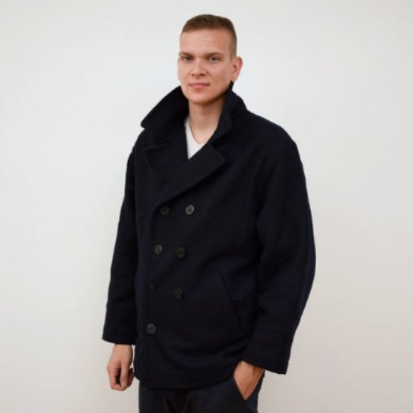 Navy blue pea coat men's jacket men's jacket